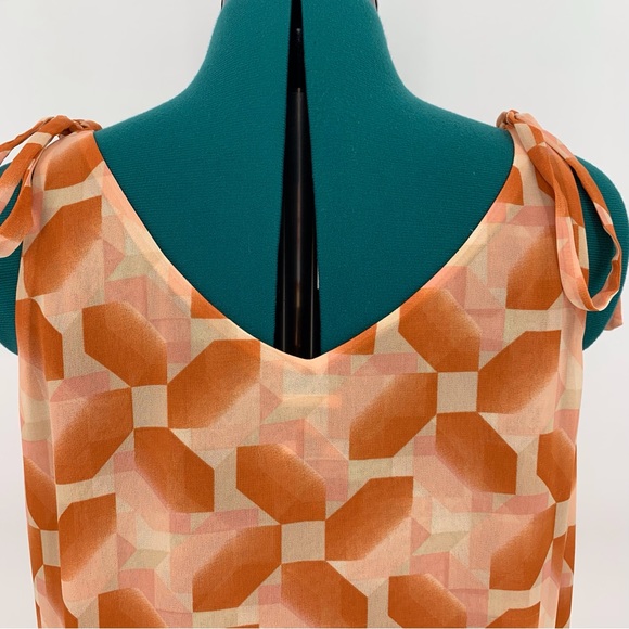 Cabi Pinwheel Top #5358, Peach and Brick Dust Layered Chiffon Sleeveless Top, L - Picture 11 of 17